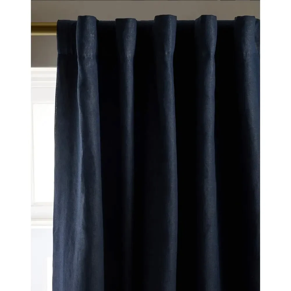 Quince European Linen True Blackout Curtain Single Panel Navy 96x96 NWT